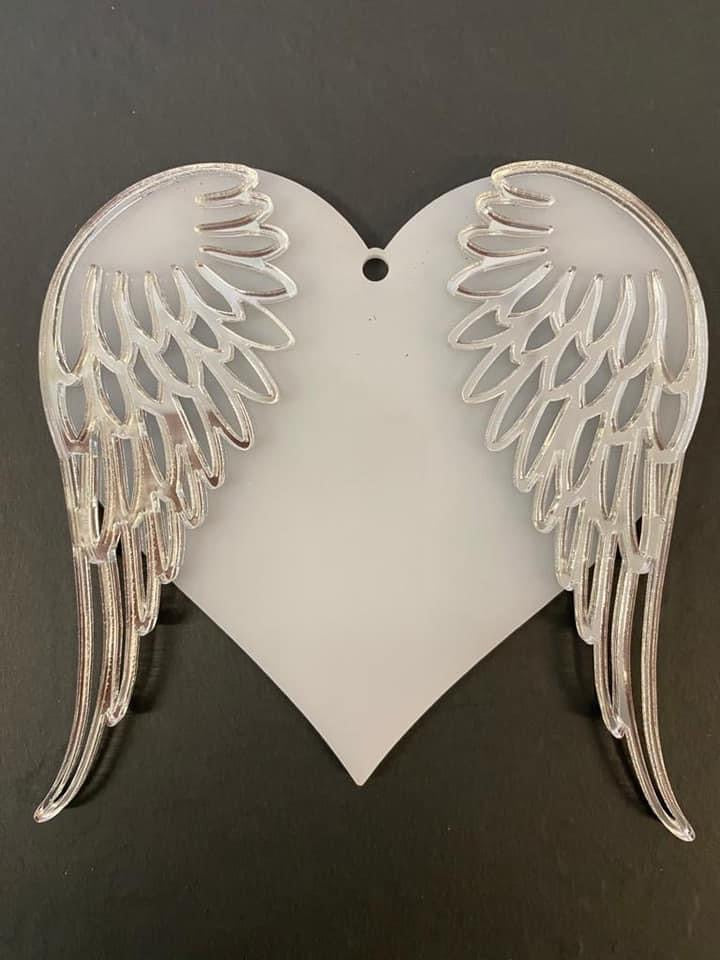 Heart with Silver Mirrored Wings Bauble